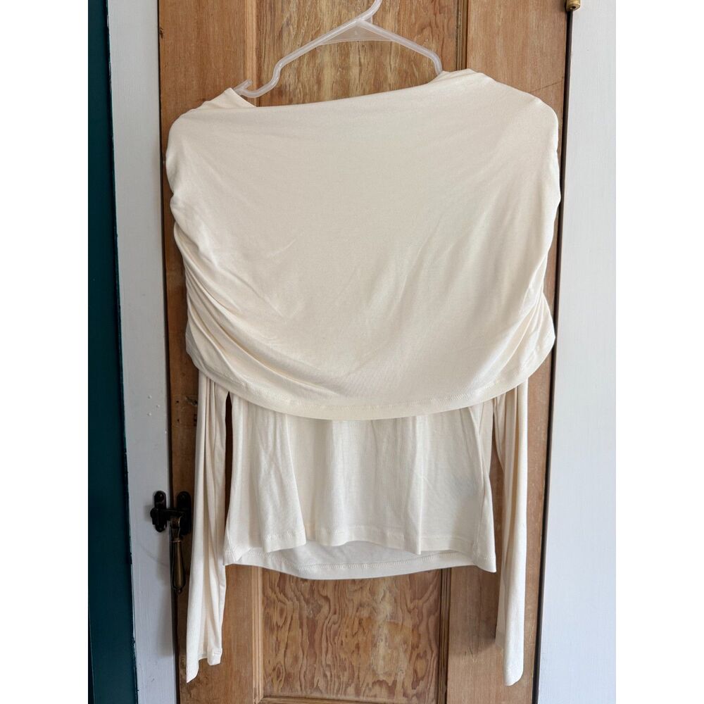 H&M Divided Ivory Draped Off Shoulder Long Sleeve Top M NWT